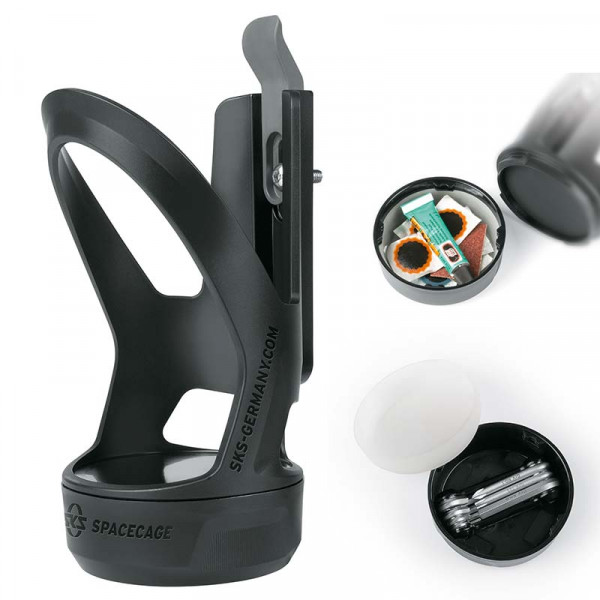 SKS Trinkflaschenhalter mit integriertem Staufach SPACECAGE schwarz