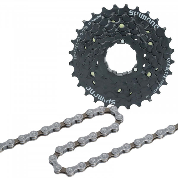 Shimano Kassette HG200 7-fach 12-28 Zähne + Fahrradkette HG40 116Q Verschleißset