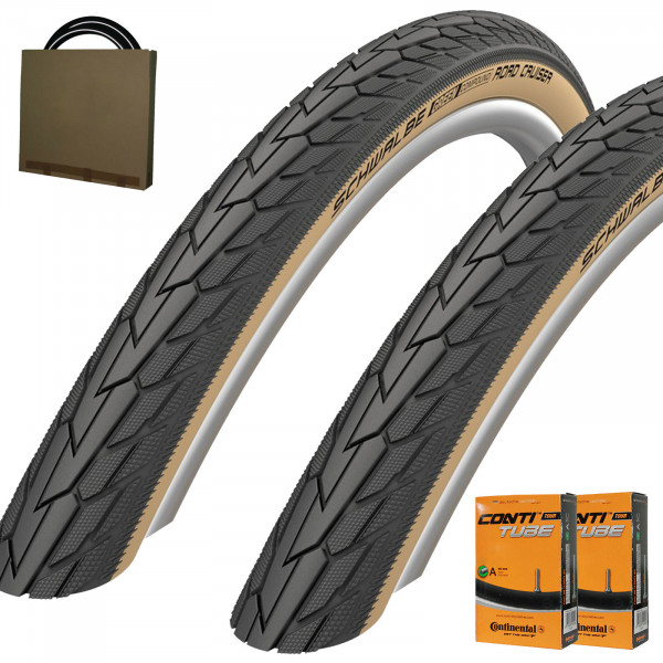 2x Schwalbe Reifen Road Cruiser HS484 26x1.75 | 47-559 schwarz/braun m/o Schläuche