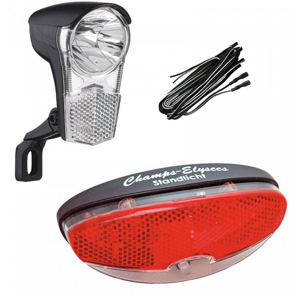 Büchel Beleuchtung Set LED Scheinwerfer Uni 15 Lux Rücklicht Champs Elysees + Kabel