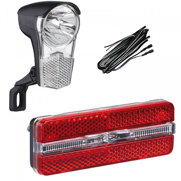 Büchel Beleuchtung Set LED Scheinwerfer Uni 15 Lux Rücklicht Sunset + Kabel