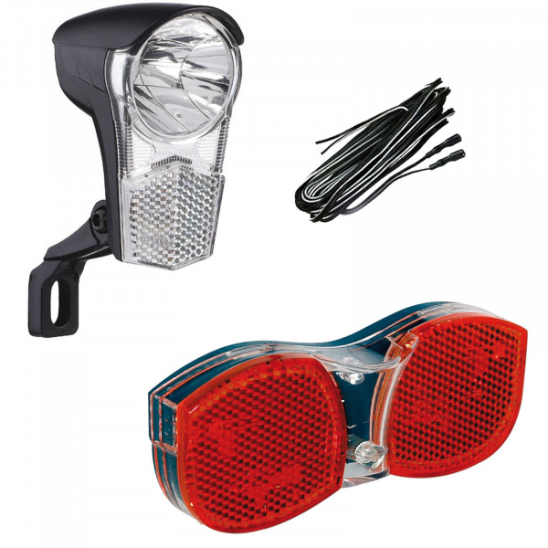 Büchel Beleuchtung Set LED Scheinwerfer Uni 15 Lux Rücklicht Avenue + Kabel