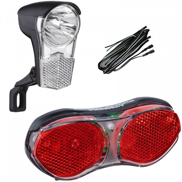 Büchel Beleuchtung Set LED Scheinwerfer Uni 15 Lux Rücklicht Piccadilly + Kabel