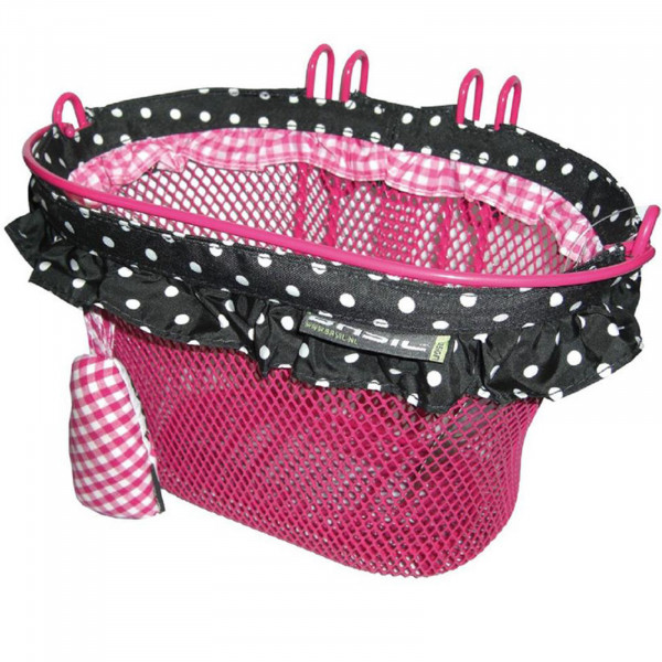 Basil Vorderrad-Kinderkorb Jasmin 28x19x19cm grau/rosa engmasch. Lenkerhaken