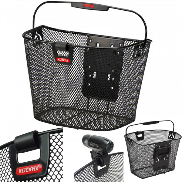 KLICKFIX Vorderradkorb mit Lampenclip UNI engmaschig schwarz