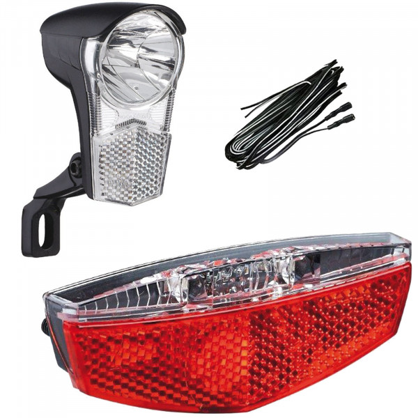 Büchel Beleuchtung Set LED Scheinwerfer Uni 15 Lux Rücklicht Tivoli + Kabel